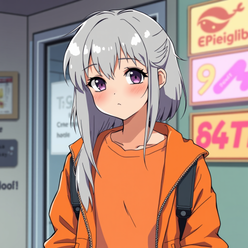 Retro Anime Style: 90s Girl with Grey Hair