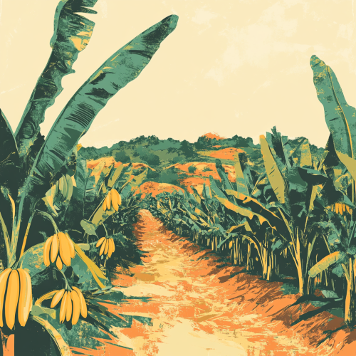 Retro Styled Colorful Banana Plantation Sketch