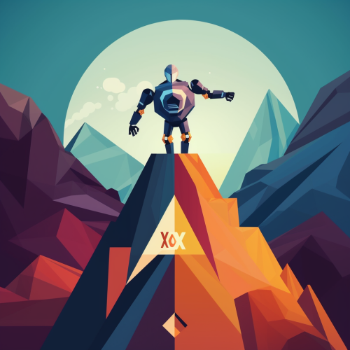 Robot helps person climb mountain, symbolizing support