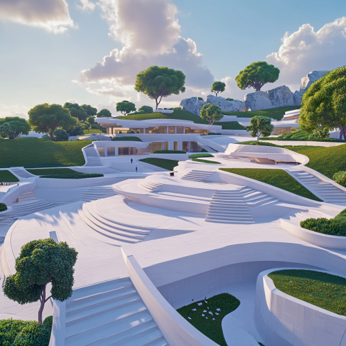 Roman festival with modern materials, electronic signs, and ramps.