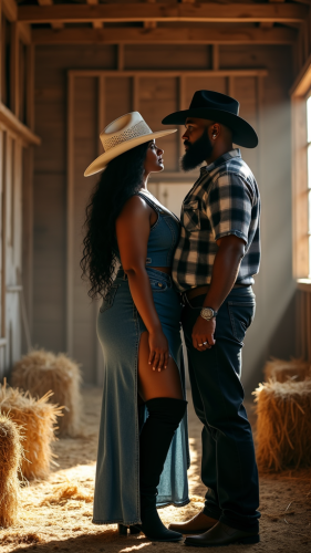 Romantic Cowboy Couple in a Rustic Barn