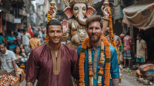 Ronaldo and Messi in India for festival photo. Ronaldo and Messi in India for festival photo.