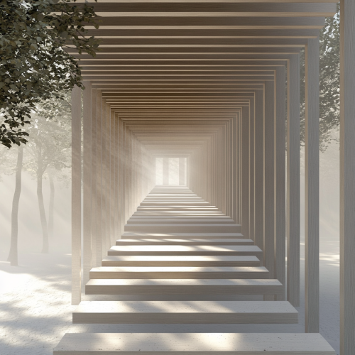 Roof with multiple layers rising like steps, platforms cascading. Roof with multiple layers rising like steps, platforms cascading.