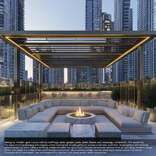 Rooftop garden oasis with modern luxury furniture and accessories. Rooftop garden oasis with modern luxury furniture and accessories.