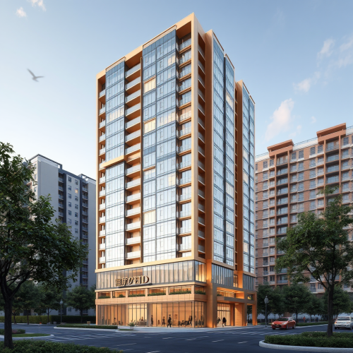 Rose Gold High-Rise Building with Commercial Floors