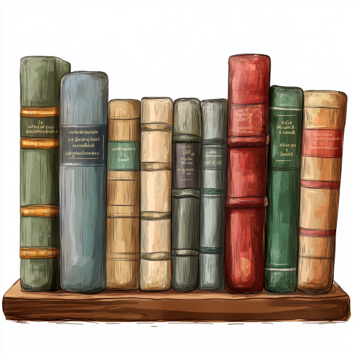 Row of colorful classic books on shelf clipart.