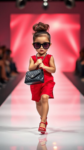Runway baby strutting in style with Chanel bag.