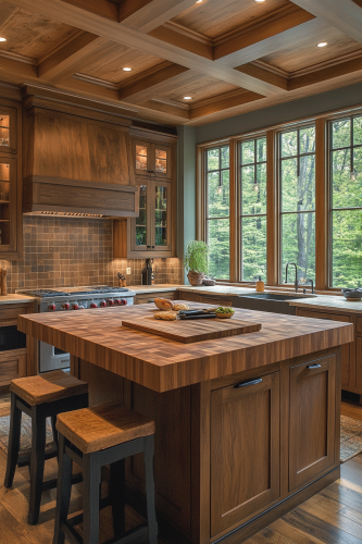 Rustic Kitchen with Natural Wood and Greenery