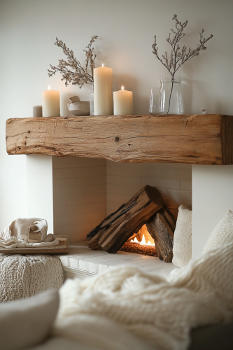 Rustic Wood Mantle Adorns Cozy Corner Fireplace Rustic Wood Mantle Adorns Cozy Corner Fireplace