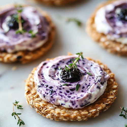 Rustic crackers with blueberry goat cheese swirl