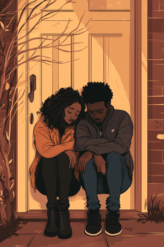 Sad Couple Seated Apart in Winter Season Sad Couple Seated Apart in Winter Season