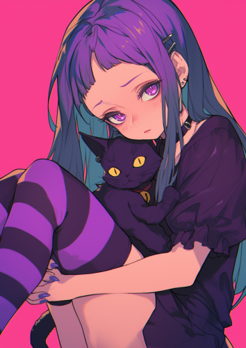 Sad Zombie Goth Girl with Cute Cat, Halloween Scene Sad Zombie Goth Girl with Cute Cat, Halloween Scene
