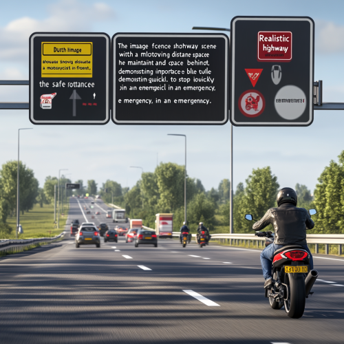 Safe following distance demonstrated with motorcyclist and cars.