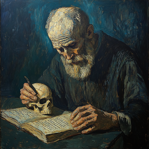Saint Jerome Contemplates with Skull, Quill, and Bible