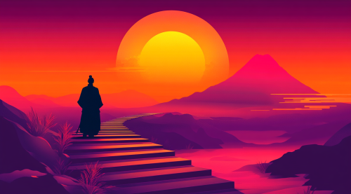 Samurai Viewing Mount Fuji at Sunset, Game Art