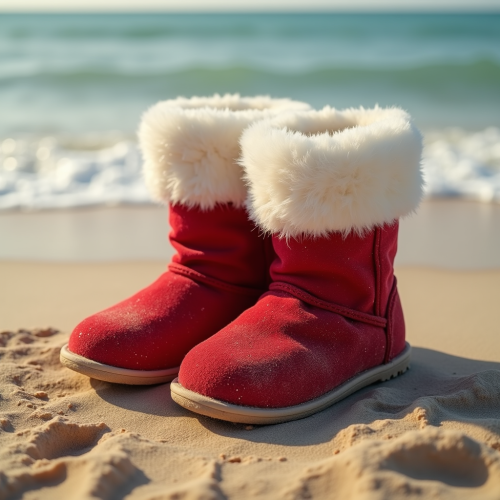 Santa's Boots Left on Sandy Beach