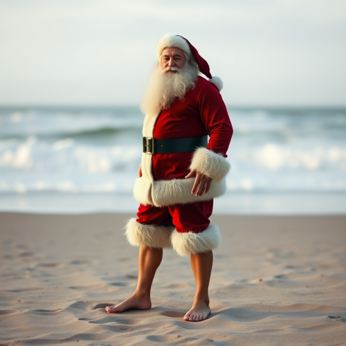 Santa Barefoot on Sandy Beach