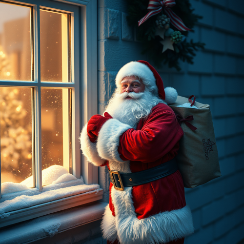 Santa Carrying an Aluminium Window