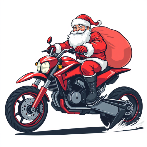 Santa Claus Driving a Red Sports Bike