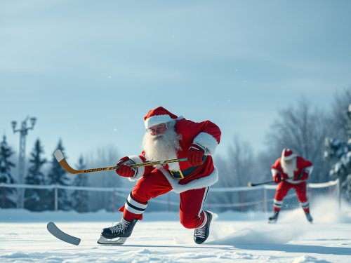 Santa Claus Enjoying a Game of Hockey