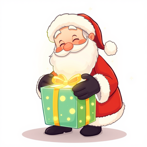 Santa Claus Excitedly Opening a Magical Gift