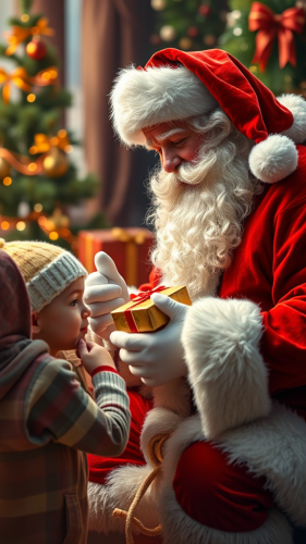 Santa Claus Giving Gifts to Kids Santa Claus Giving Gifts to Kids