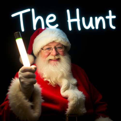 Santa Claus Holding 'The Hunt' Glow Stick