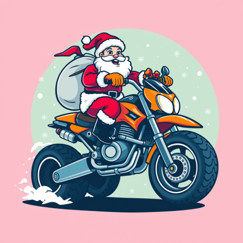 Santa Claus Riding Motorbike with Christmas Gifts