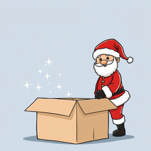 Santa Claus Unboxing a Magical Christmas Tree Pole