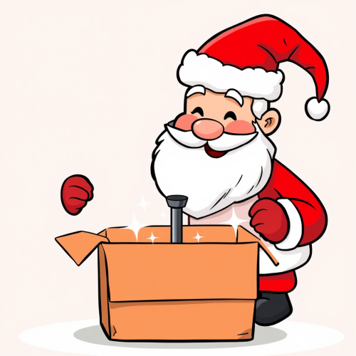 Santa Claus Unboxing a Shiny Christmas Tree Pole