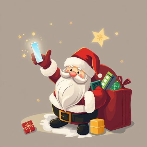 Santa Claus brings tech gadgets in his bag.