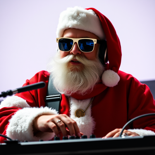 Santa Playing DJ in Sunglasses