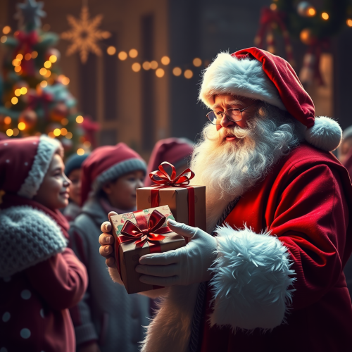 Santa Sharing Christmas Gifts and Joy