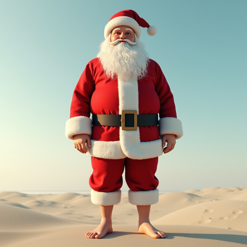 Santa Standing Barefoot on the Sand
