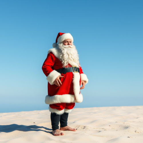 Santa Standing Barefoot on the Sand