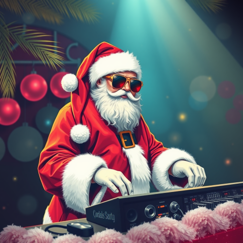 Santa as a Cool DJ at a Party