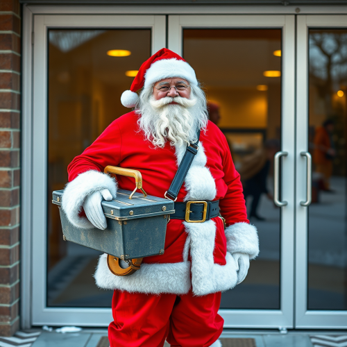 Santa with Tool Box by Aluminium Doors