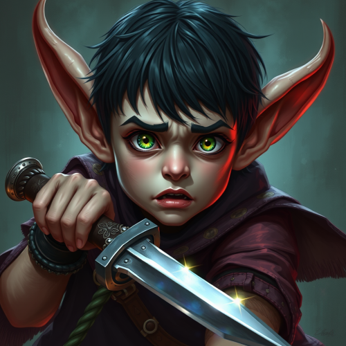 Scared Young Goblin Boy with Dagger and Magic