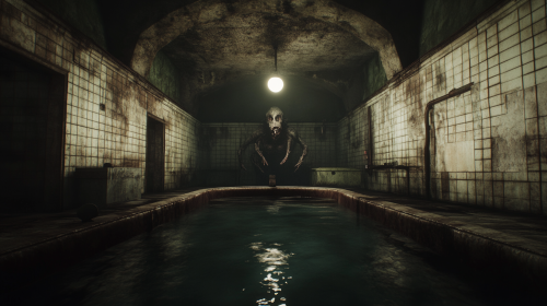 Scary Monster in Abandoned Creepy Medieval Bathhouse