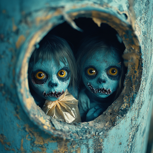 Scary ghost children trick or treating at night