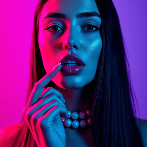Seductive Woman in Neon Pink and Blue Lighting