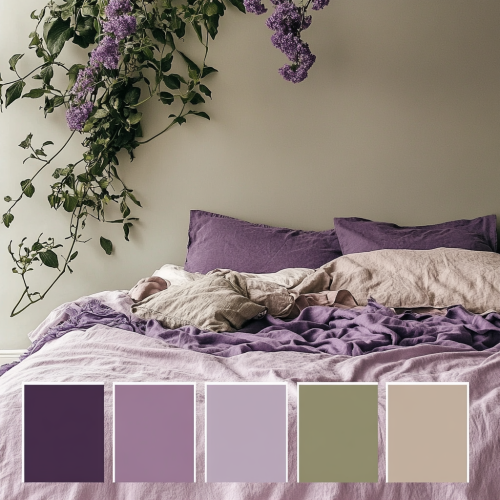 Serene yet Dramatic: Moody Lilac Chic Bedroom Palette
