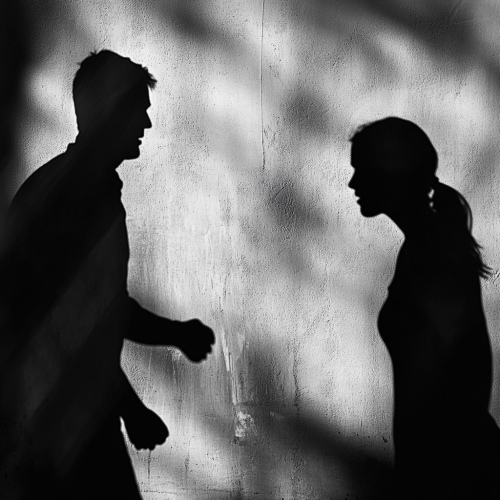 Silhouettes of a man and woman in conflict