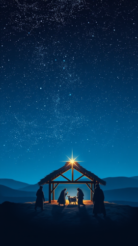 Shepherds and Wise Men Approaching the Night Manger