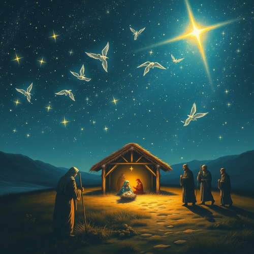 Shepherds and Wise Men Journeying Towards Distant Manger