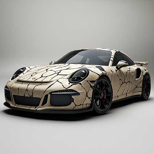 Shiny Porsche GT3 with ancient cave painting design