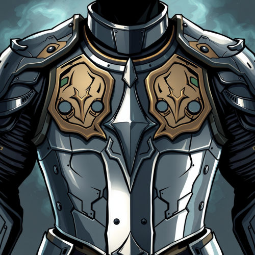 Shiny armor plate with detailed drawing of chest.