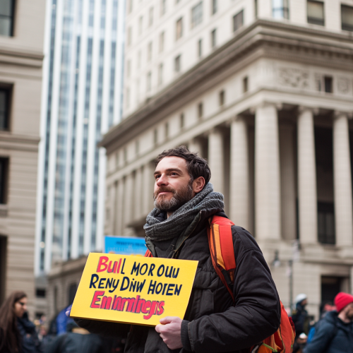 Sign for housing rally at NYC Hall.