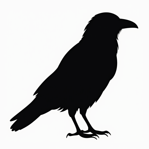 Silhouette of black and white raven sketch.
