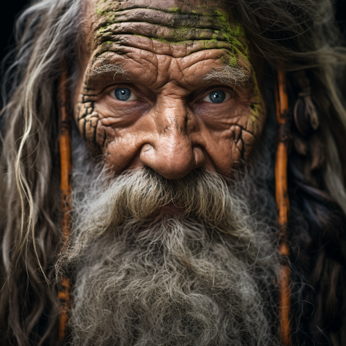 Silver-haired druid's determined face glows with wisdom